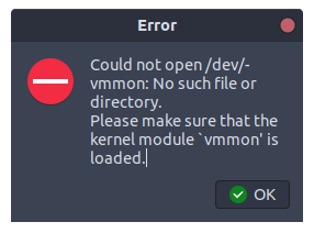 Could not open /dev/vmmon error