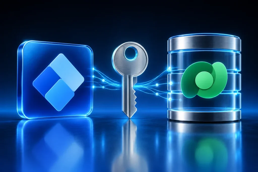 Dataverse Access: Why Environment Maker Is Not Enough Conceptual illustration: a blue application-maker tile beside a Dataverse-like connected data cylinder, a separate record-access key between them.