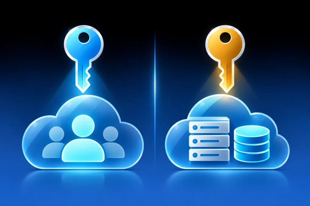 Separate identity and resource clouds with different administrative keys.